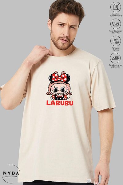 Nyda Collections Unisex Crew Neck Labubu Bow Printed Cotton Oversize Short Sleeve T-Shirt