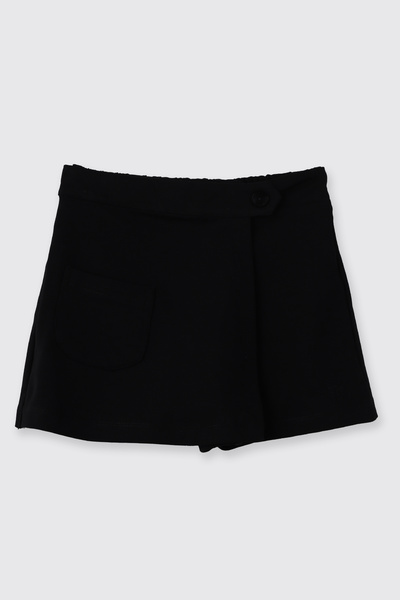 Panço Kız Çocuk Cep Detaylı Beli Yarım Lastikli Siyah Şort Etek