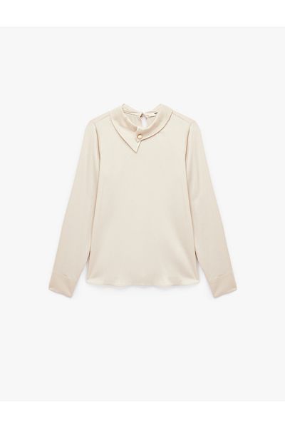 Koton Asymmetrical Neckline Long Sleeve Satin Blouse