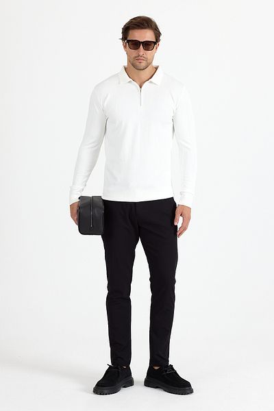 GEİO Men's Slim Fit Polo Neck Zipper Knitwear Sweater