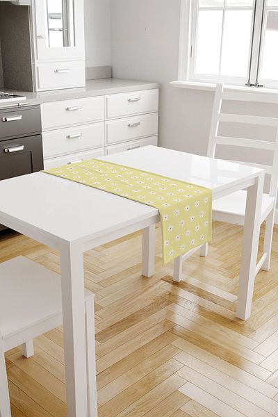 ASDİVA Daisy Yellow Background Daisy Patterned Runner – White Flowers with Orange Medium Detail 40X140 cm