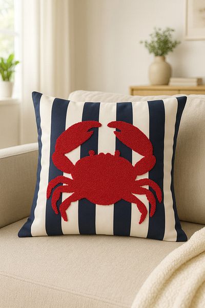 Pilloveland Punch Embroidered Throw Pillow Case - 43*43 cm - Crab