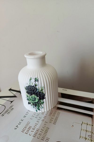 FourClovers Pampas Vase Patterned Scandinavian Decorative Concrete Vase Figurine 10 cm