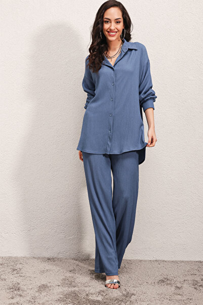 Merterium بدلة نسائية منسوجة من قطعتين نيلي 1004