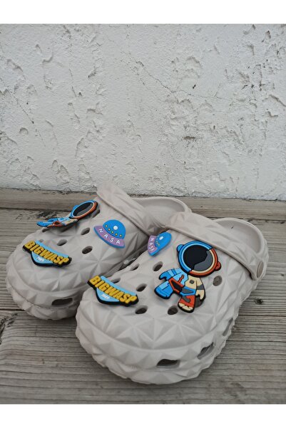 Huzurlu Adımlar Gray Crystal Pattern Alien Children's Slippers