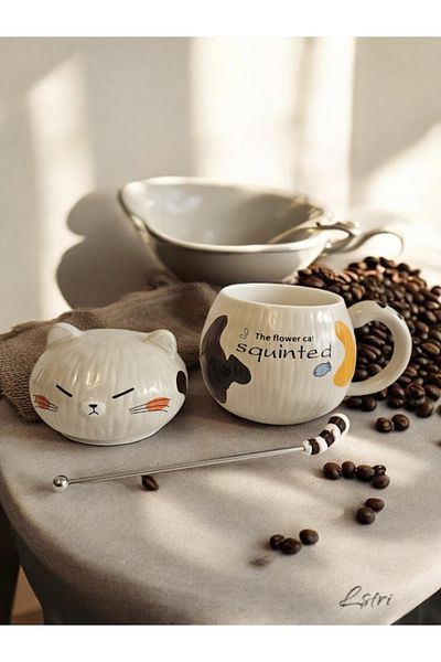 lstri Cat Patterned Ceramic Mug Stylish Coffee and Tea Cup 350 ml