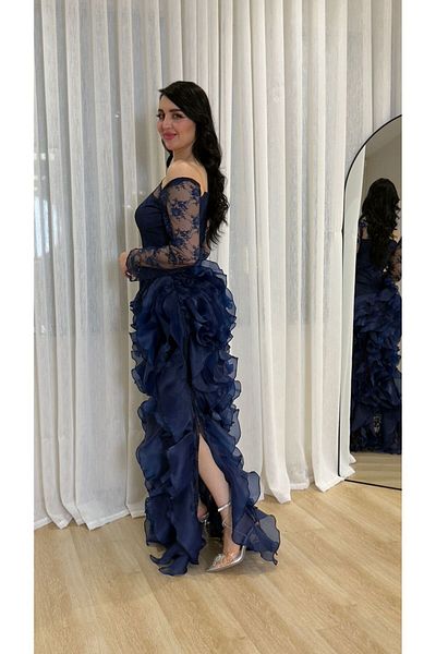 MEZON FASHION Evening dress with ruffles and jazz ribbons