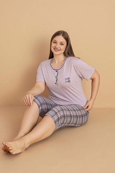 Fulla Moda Set de pijamale Capri de mărime mare cu model în carouri