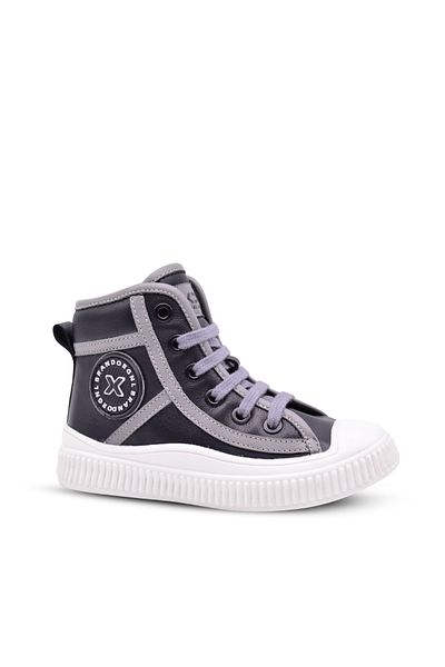 kids A more Font Boy's Genuine Leather Lace-Up and Zippered Black Color Boots