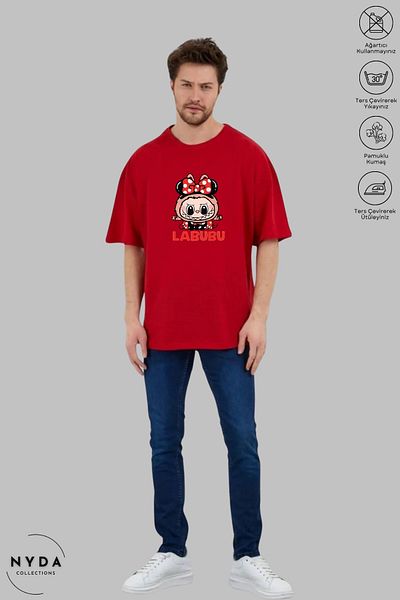 Nyda Collections Unisex Crew Neck Labubu Bow Printed Cotton Oversize Short Sleeve T-Shirt