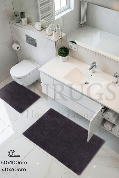 SANRUGS Home & Living طقم سجادة حمام مكون من قطعتين مقاس 60 × 100 سم و40 × 60...