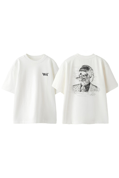 THEWERT Jack Nicholson Design Back Printed Βαμβακερό λευκό μπλουζάκι Oversize