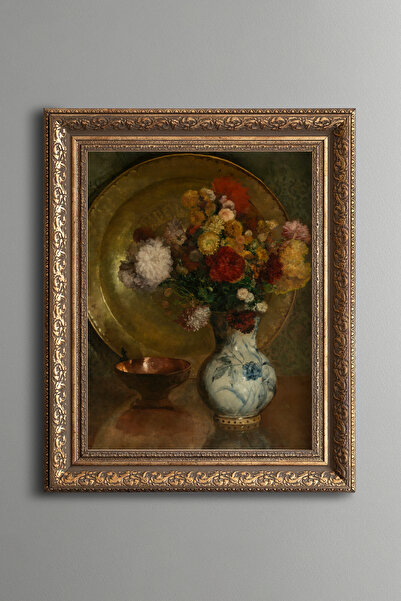 epiqart Mixed Flower Bouquet in Vase - Vintage Patterned Frame