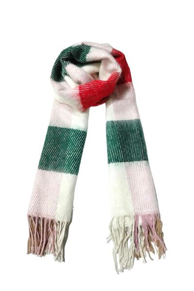 Cesicey Green Pink Red Plaid Patterned Soft Winter Shawl