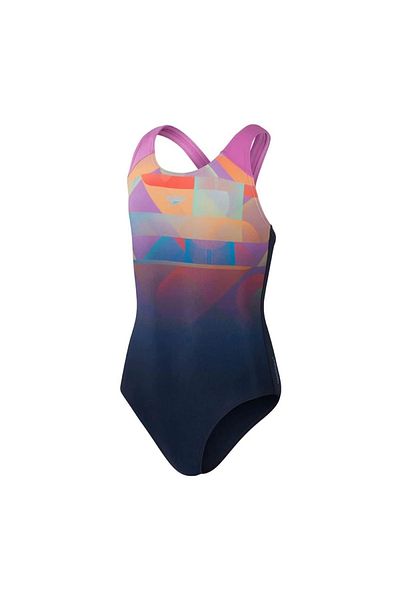 SPEEDO Digital Print Splashback Girl's Swimmer Swimsuit Navy-Pink