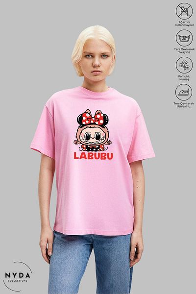 Nyda Collections Unisex Crew Neck Labubu Bow Printed Cotton Oversize Short Sleeve T-Shirt