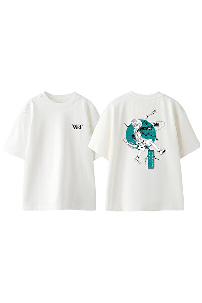 THEWERT Tricou oversize alb din bumbac imprimat pe spate Killua Zoldyck Design