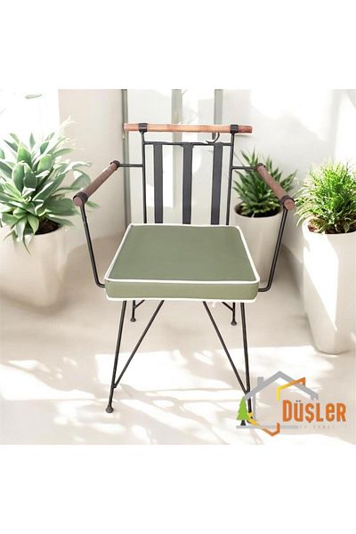 DÜŞLER EV TEKSTİLİ وسادة كرسي 40 × 40 مقاومة للماء والبقع باللون الأخضر وسحاب وأربطة كريمية مقاس 5 سم