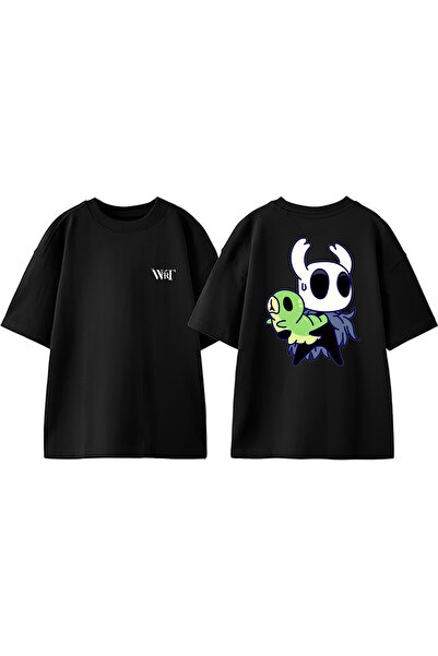 THEWERT Tricou oversize negru din bumbac cu imprimeu Hollow Knight 5 Design