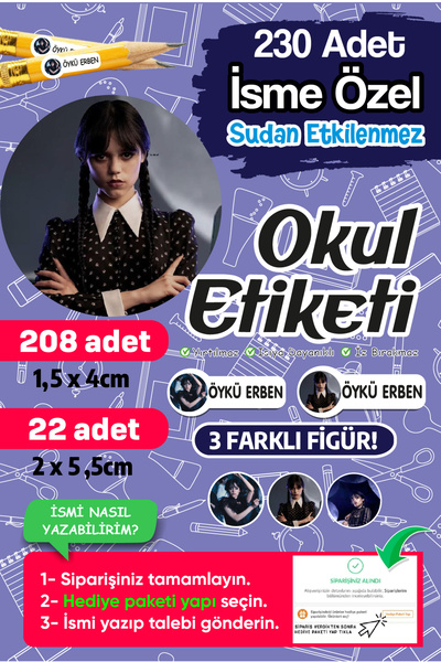PANDA SOKAĞI Okul Etiketi Kalem Defter Isimli Etiket Isim Yazılabilen - 230 A...