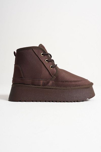 ripuvainen Lunovar Women's Water Resistant Suede Fur Lined Thick Soled Boots - Bitter Brown