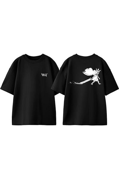 THEWERT Emotional Cartoons 4 Design Back Printed Cotton Black Oversize T-Shirt