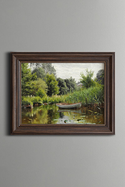 epiqart Forest Lake with a Rowing Boat - Vintage Patterned Frame