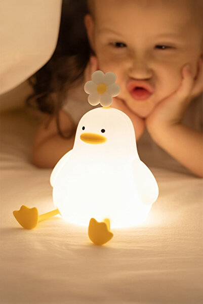 Genel Markalar Ördek Figürlü Silikon RGB Dokunmatik Gece Lambası USB Şarjlı Loş Işık Bebek Odası