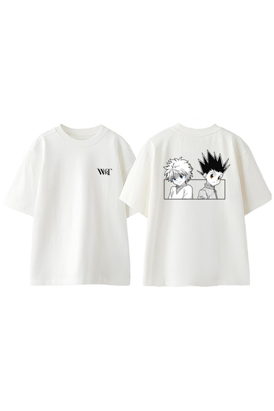 THEWERT Μπλουζάκι Killua And Gon Design με στάμπα από βαμβακερό λευκό oversize