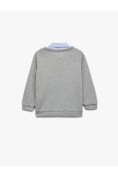 Koton Long Sleeve Shirt Collar Printed Sweatshirt