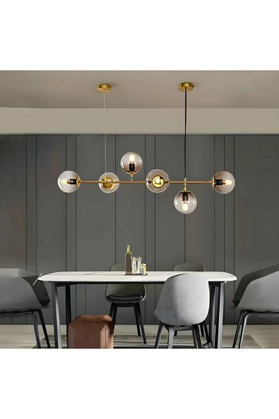 LUXXO Candelabru Gold Bubble, 6xE27, corp metal, decoruri sticla, auriu, 120x32x32cm