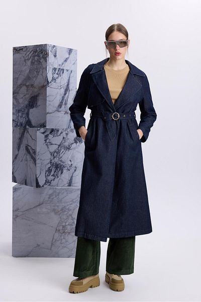 Zühre Belt Detailed Denim Trench Coat 13704