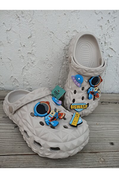 Huzurlu Adımlar Gray Crystal Pattern Alien Children's Slippers
