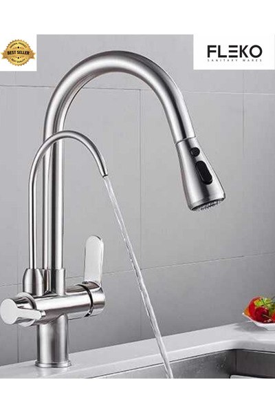 KAVİTİCARET Fleko 5 Years Warranty 3 Way Purified Spiral Kitchen Sink Faucet