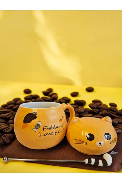 lstri Cat Patterned Ceramic Mug Stylish Coffee and Tea Cup 350 ml
