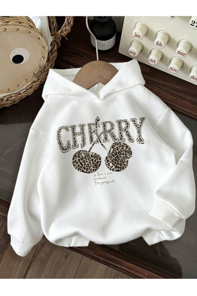 MOONBULL Women's Leopard Cherry Cherry Printed Oversize Hooded Sweatshirt