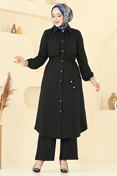 ModaMerve Önden Düğmeli Sofia Takım 2674SL432-MS Siyah
