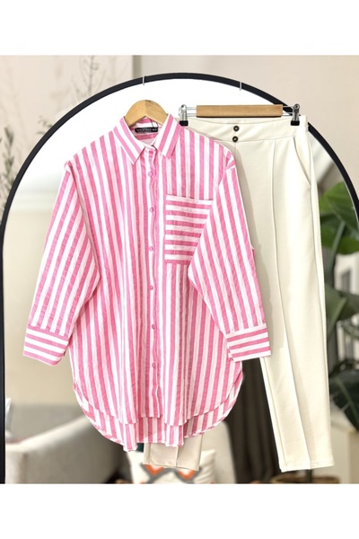 GÜLSEVEN Çizgi gömlek modeli