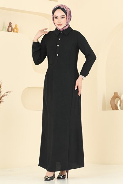 ModaMerve Half Button Aerobin Dress 3654Mh427-Ms Black