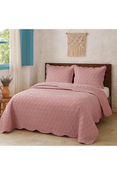 Evimcim Double Bedspread Set with Flounced Edge 260X240 cm and 2 Cases 50X70 cm
