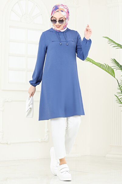 ModaMerve Kapşonlu Aerobin Tunik 3003BM387-MS İndigo
