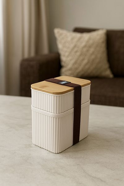 MAKRİ HOME 2 Piece Bamboo Lid Storage Container Set - 1L + 0.5L |   Can Be Superimposed