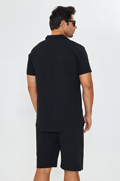 ZİNOX Men's Linen Lapel Collar Short Sleeve Shirt - Shorts Set