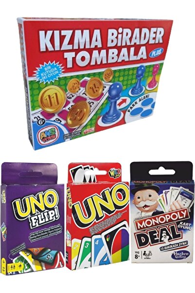 ANS TOYS Kızma Birader, Tombala, Uno Klasik, Uno Flip Ve Monopoly 4'lü Ekonomik Set
