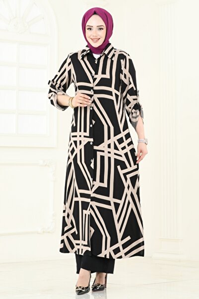 ModaMerve Desenli Viskon Takım 0337BG354-MS Vizyon&Siyah