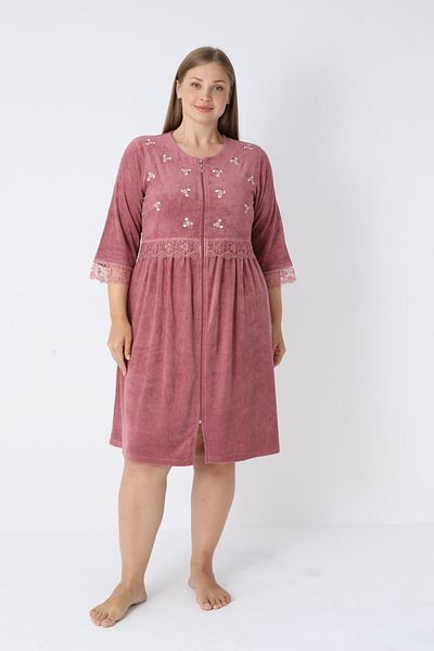 ROMEO LİFE Women's Plus Size Bamboo Micro Fabric Zippered Stylish Velvet Dress 3455-B