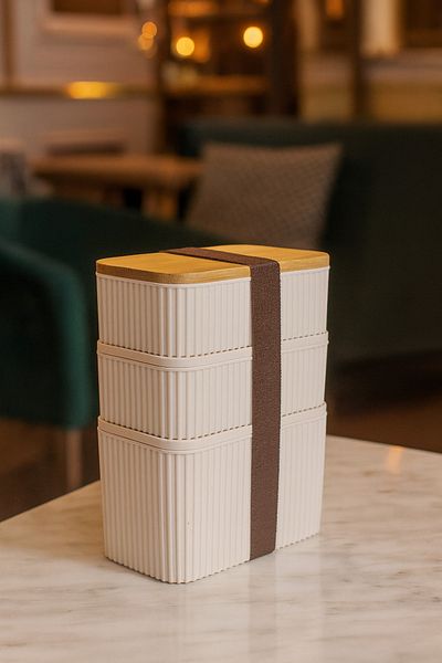 MAKRİ HOME Set of 3 Bamboo Lid Storage Containers – 1L + 0.5L + 0.5L, Can Be Placed One on Top of the Other, 21cm Height