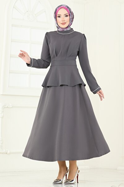 ModaMerve Yakası Taşlı Etekli Takım 2683SL432-MS Antrasit