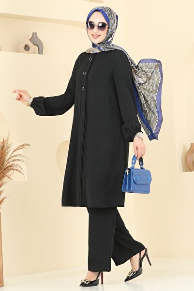 ModaMerve Aksesur Düğmeli Aerobin Takım 2621SL432-MS Siyah