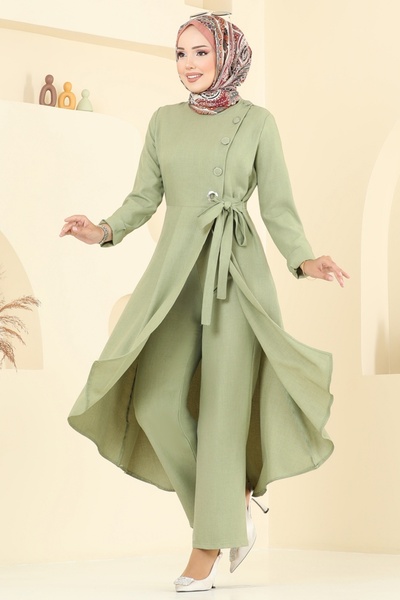 ModaMerve Yarım Düğmeli Sofia Takım 2707SL432-MS Çağla